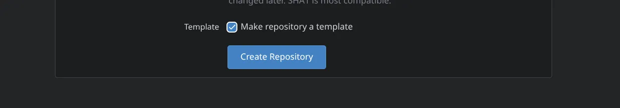 Gitea repository settings with "Make repository a template" checked