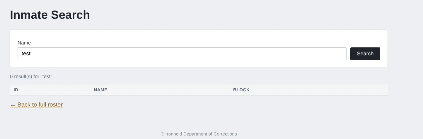 Inmate Search page